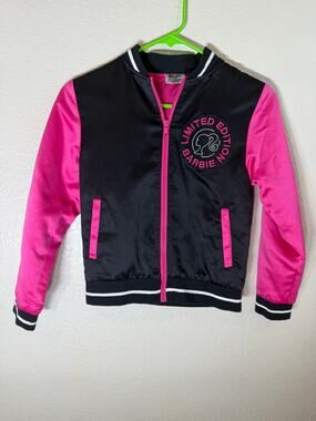 Barbie Girls Satin Bomber jacket Black Pink Size M-7-8